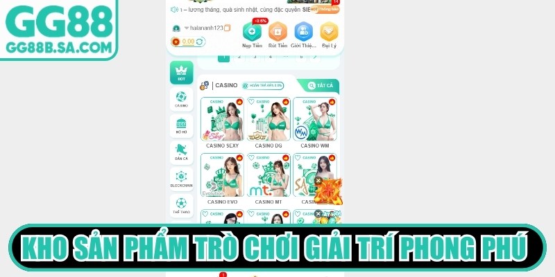 Kho sản phẩm trò chơi giải trí phong phú hấp dẫn tại GG88