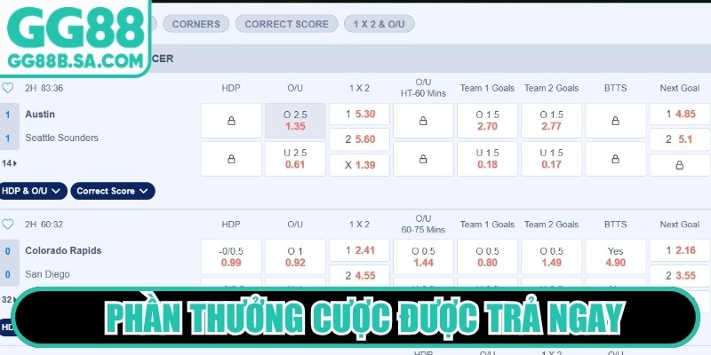 Thời điểm màn tranh tài kết thúc, phần thưởng cược được trả ngay