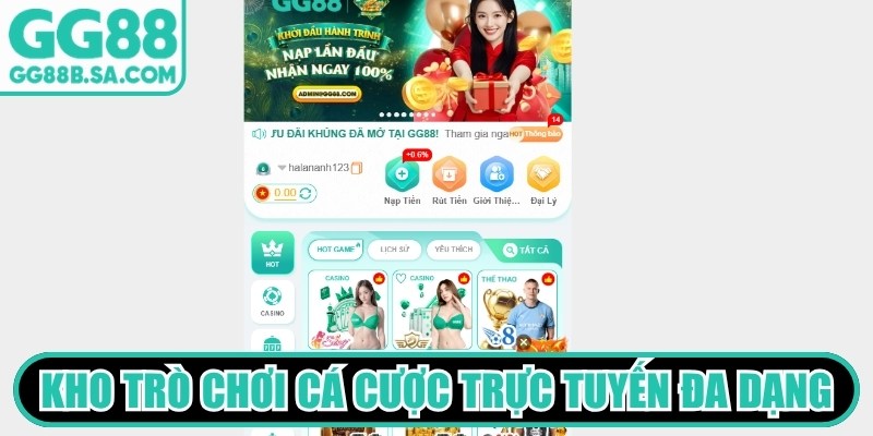 Kho trò chơi cá cược trực tuyến đa dạng, phong phú tại GG88