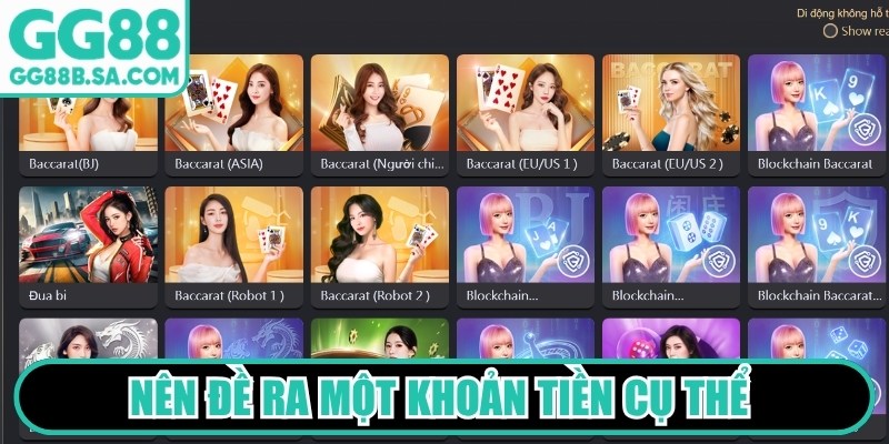 Nên đề ra một khoản tiền cụ thể phục vụ mục đích đặt cược casino
