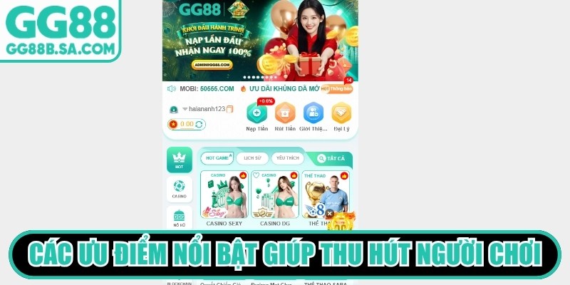 Các ưu điểm nổi bật giúp thương hiệu GG88 thu hút người chơi